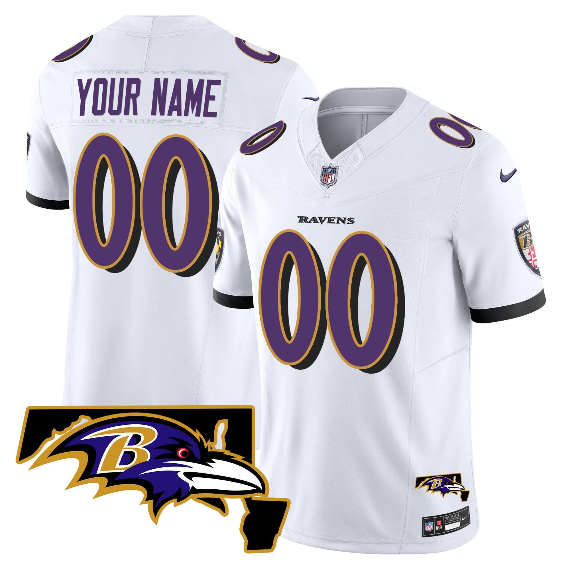 Men Baltimore Ravens White 2024 Nike Maryland Patch Vapor Limited Custom NFL Jersey->customized nfl jersey->Custom Jersey